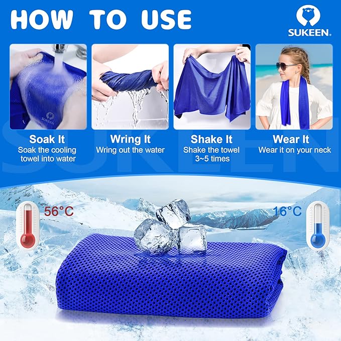 Sukeen Mini Cooling Towel for Kids(31 "x9),Ice Towel,Soft Breathable Cool Towel,Microfiber Cold Towel for Boys and Girls for Sports,Running,Exercise,School and More Activities (4Pack)