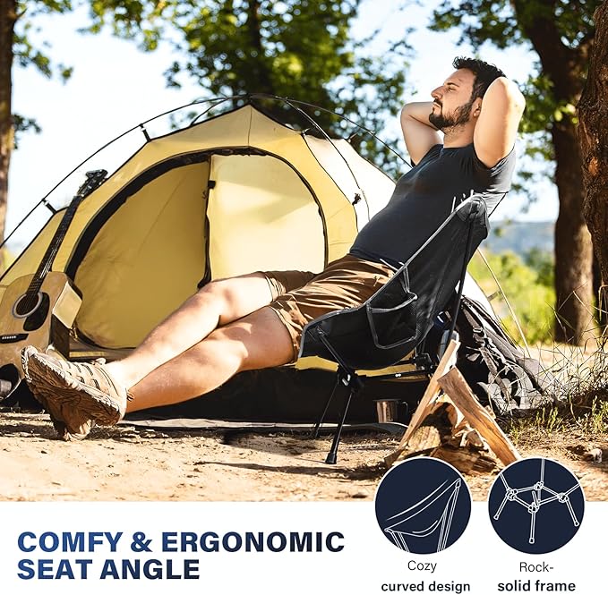 Folding Camping Chairs, Lightweight Backpacking Chair in Compact Design for Camp, Beach, Hiking, Outdoors, Black