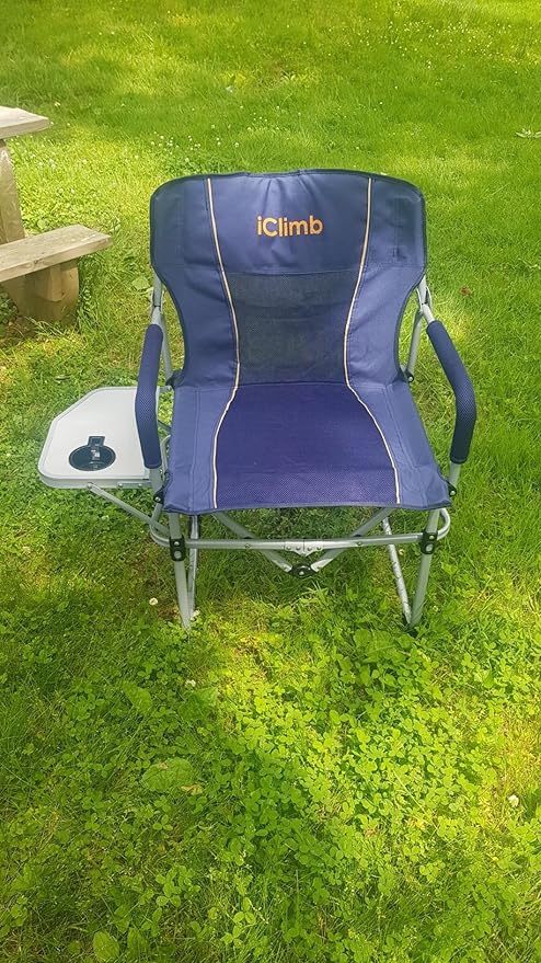 iClimb Heavy Duty Compact Camping Folding Mesh Chair with Side Table and Handle