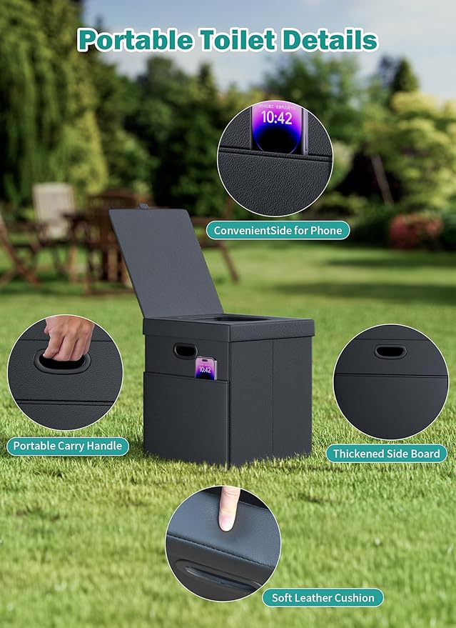 Glendan Upgrade Portable Toilet for Adults, Extra Large Portable Travel Floding Toilet, Camping Tall Toilets with Lid for Adults and Kids, Compact Potty for Car, Hiking, Beach, Camping,Travel