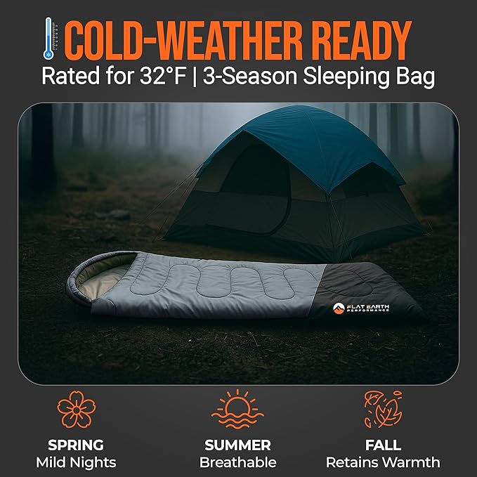 Expedition Sleeping Bag with Compression Sack – 32°F/0°C for Teens/Adults Up to 6'2", Lightweight, Water-Resistant, Backpacking Sleeping Bag for Camping, Hiking