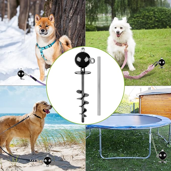 SELEWARE Dog Tie Out Stake Outdoor Anti-rust Dog Anchor for Large Dogs up to 220 lbs, Free Rotation Dog Stake Dog Camping Gear Twist Rod Included