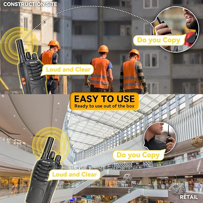 Retevis H-777 2 Way Radios,Walkie Talkies with Earpiece,Rechargeable Long Range Two Way Radio,Shock Resistant, Emergency Alarm,Short Antenna for Restruant School Construction Site (10 Pack)