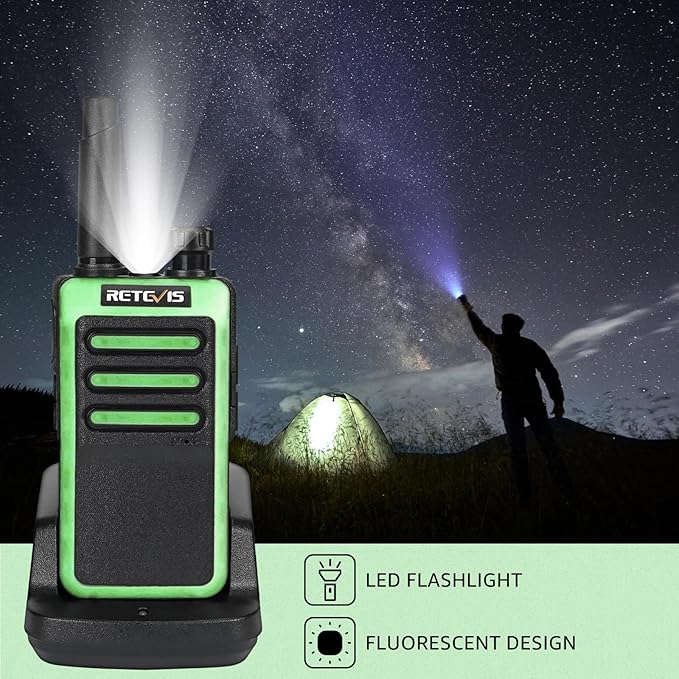 Retevis RB66 Fast Charging Walkie Talkies for Adults,Portable FRS Two-Way Radios,Flashlight,Fluorescent Design,Handsfree 2 Way Radio for Gift Family Camping Hiking Road Trip Skiing(3 Pack)