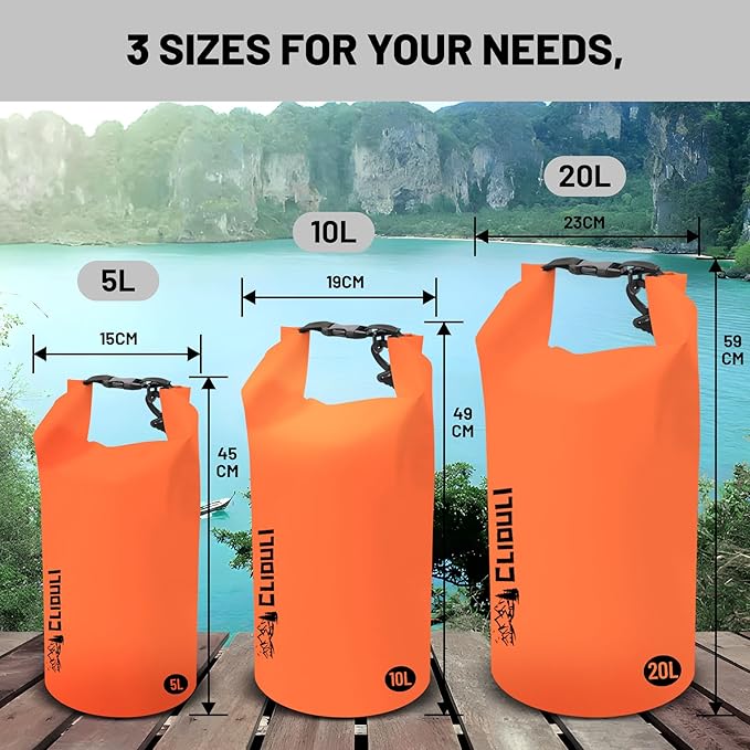 Waterproof Dry Bag,Roll Top Orange Small Waterproof Backpack 2L/5L/10L/20L/30L/40L Floating Lightweight Bags for Kayaking, Boating, Fishing, Swimming Camping with Waterproof Phone Case