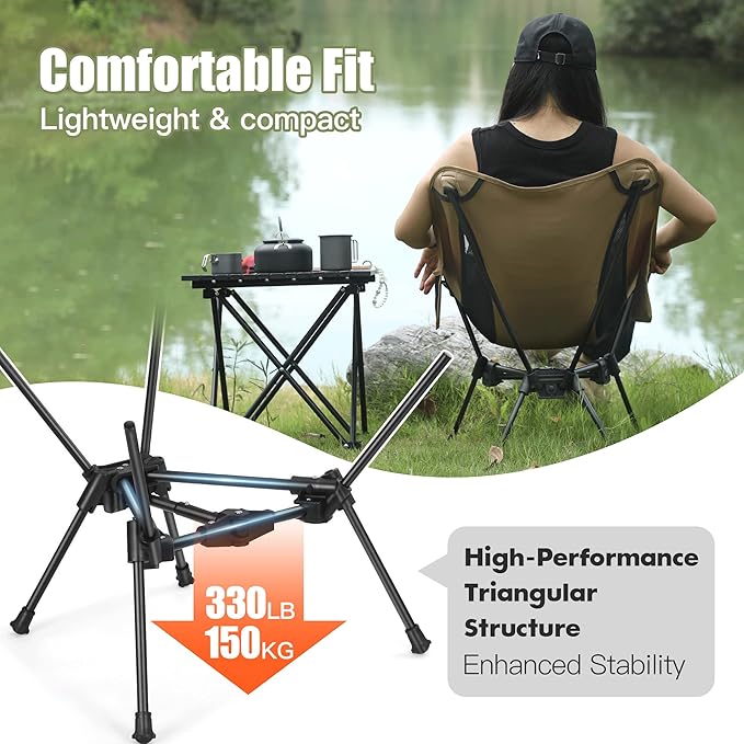 Ultralight Backpacking Chair,Compact Folding Camping Chair,Supports 300lbs,Portable Travel & Hiking Chair,Lightweight Design,Perfect for Hiking Gear, Picnics and Traveling