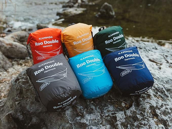 KAMMOK: Roo Double Hammock | Made from Strong & 100% Recycled Water Resistant Ripstop Fabric | Comfortable, Packable, Lightweight (Lifetime Adventure Grade Warranty), Granite Gray