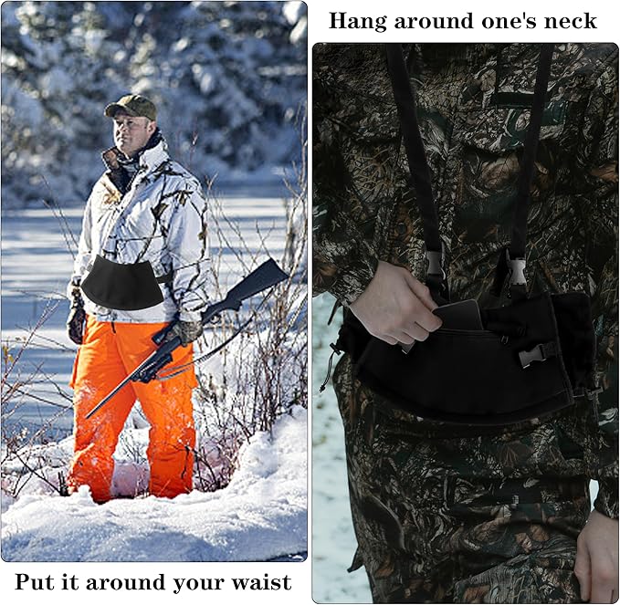Hand Warming Pouch, Hunting Black Hand Warming Muff Hunting Hand Warmer Pouch Fanny Pack Water Resistant Windproof Insulated Hand Waist Muffs Warmers Gloves, Durable Oxford Fleece for Hiking Camping