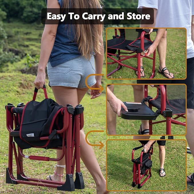 SUNNYFEEL Camping Directors Chair Aluminum Oversized Portable Folding Chair with Side Pocket and Adjustable Side Table for Beach, Fishing, Trip, Picnic, Lawn, Concert Outdoor Foldable Camp Chairs