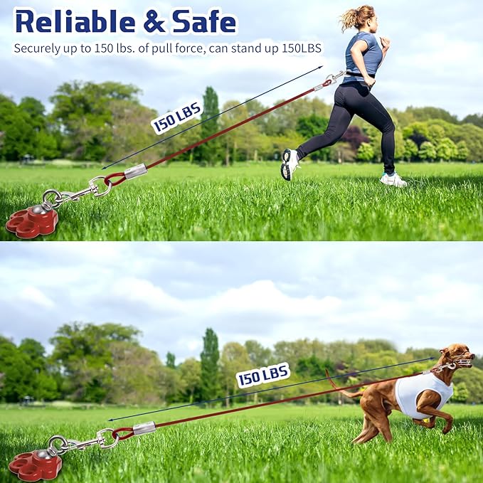 360° Swivel Dog Tie Out Cable and Stake Stainless Steel Heavy Dog Stake 1200 Lbs of Pull Force, Rust Proof No Tangle Holds for Yard Outdoor Camping, Contains Screws (Red)