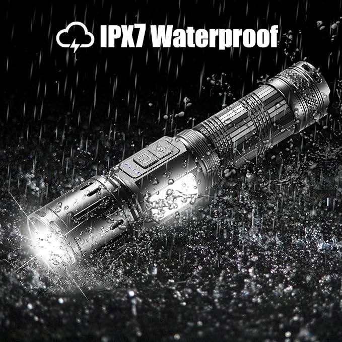 Flashlights 90000 High Lumens 2Pack, LED Flashlight with Holster, Multifunctional Rechargeable Flashlights with 7 Modes, Waterproof, Red Side Light, Bright Flashlights for Camping, Emergencies (3.7)