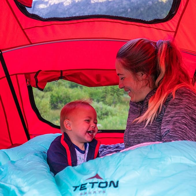 Teton Mammoth Queen Size Double Sleeping Bag- A Warm Bag The Whole Family can Enjoy – Great for Camping, Hunting and Base Camp. Compression Sack Included
