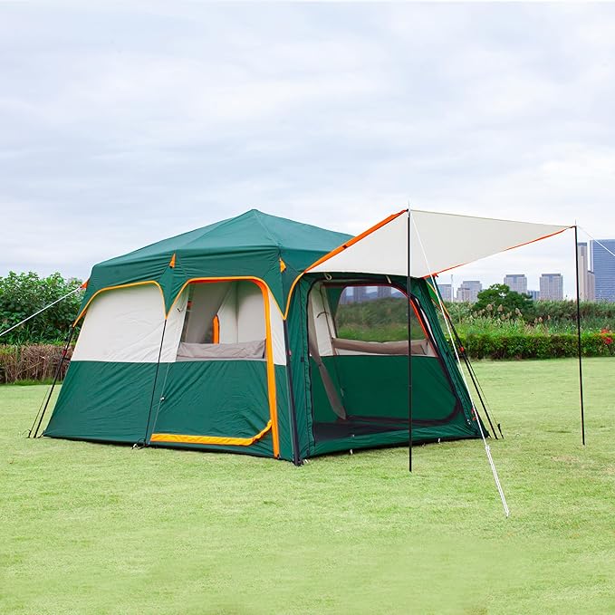 KTT Extra Large Tent 6-10-12-14 Person(B),Family Cabin Tents,2 Rooms,3 Doors and 3 Windows with Mesh,Straight Wall,Waterproof,Double Layer,Big Tent for Outdoor,Picnic,Camping,Family Gathering
