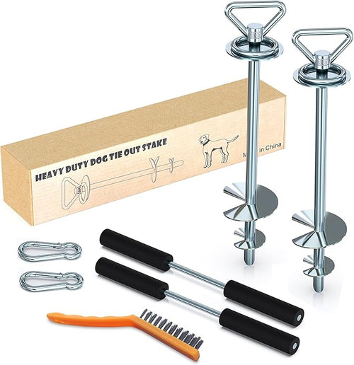 2Pack Dog Tie Out Stake-Heavy Duty 304 Stainless Steel Dog Anchor,360°Swivel Yard Stake for Dogs,Use Any for to 200 LBS Dogs-Dog Stakes for Outside Camping,Suitable for Any Dog Leash and Cable