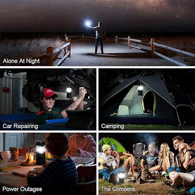 Camping Lantern, 4 Pack Brightness Adjustable LED Camping Lights, Collapsible IPX4 Waterproof Survival Lanterns for Power Outages, Home Emergency, Camping, Hiking, Hurricane