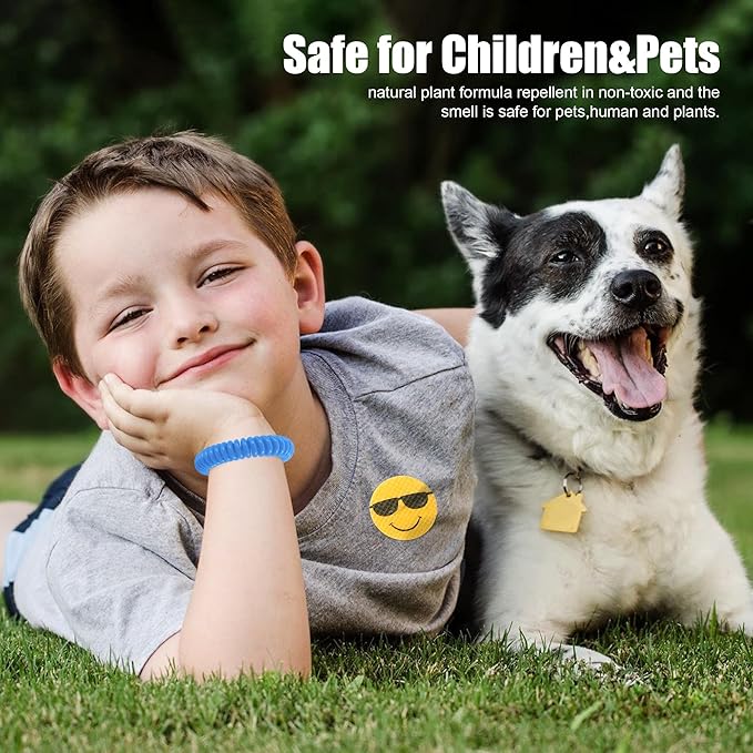 48Pack Mosquito Bracelets Bulk with 72 Pack Smile Mosquito Patches for Kids Adults, Waterproof Adjustbale Mosquito Bracelets for Outdoor and Indoor, DEET Free Citronella Mosquito Wristband