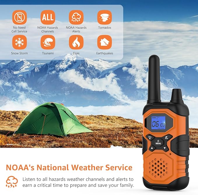 2 Way Radios for Adults Long Range Walkie-Talkies Rechargeable 4 Pack, Multi-purpose NOAA Walkie Talkies with USB 4500mAh Battery for Family Senior Care Working Adventure Camping Hiking Cruise
