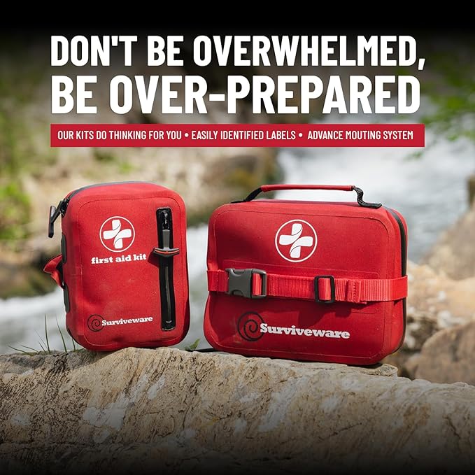 Surviveware Waterproof First Aid Kit - Survival Emergency Preparedness for Travel Camping Gear, Survival Kits, Home Essentials and Outdoor Emergencies - Refill Pack