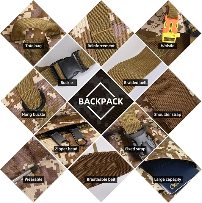 100L Camping Hiking Backpack,Molle military Tactical rucksack backpack,Waterproof Lightweight Hiking Backpack (Woodland Camo-C)