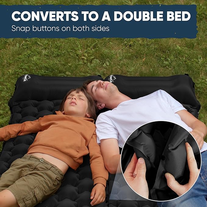 POWERLIX Camping Sleeping Pad 2 Pack, Foot Pump Sleeping Pad with Built in Pillow, Inflatable Camping Mat, Lightweight Compact Air Mattress Pad for Backpacking Hiking Travelling
