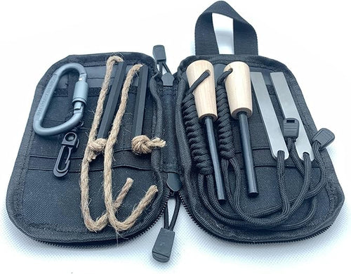 Flint and Steel Fire Starter Kit, OTXEER Ferro Rods Magnesium Fire Starter Survival Tool Camping Emergency Fire Lightning Striker, Tinder Wick Rope, Multifunctional Outdoor Bag Hook
