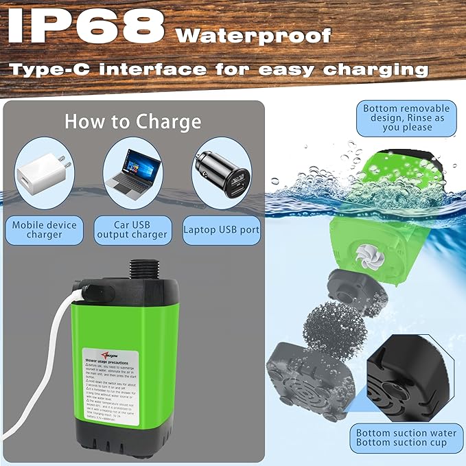 Portable Camping Shower Pump for Traveling: Water Pump with 6000mA Rechargeable Battery & Bucket for Family Camping Trip