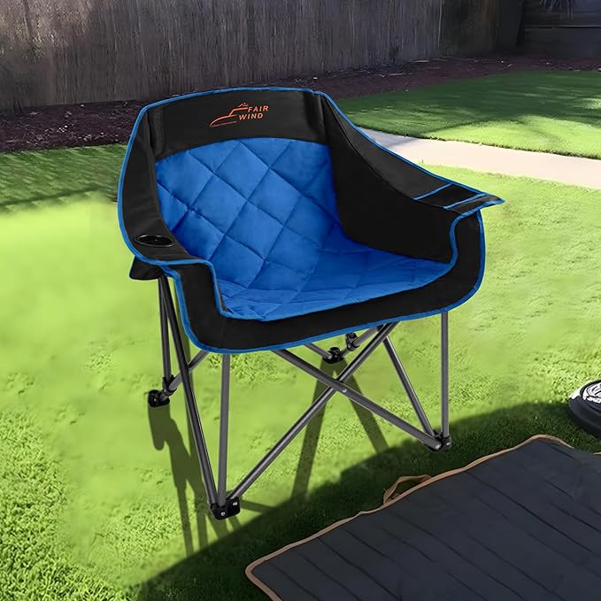 FAIR WIND 2 Pack Oversized Padded Camping Chair Heavy Duty Quad Fold Arm Chair Portable for Outdoor - Support 450LBS, Blue