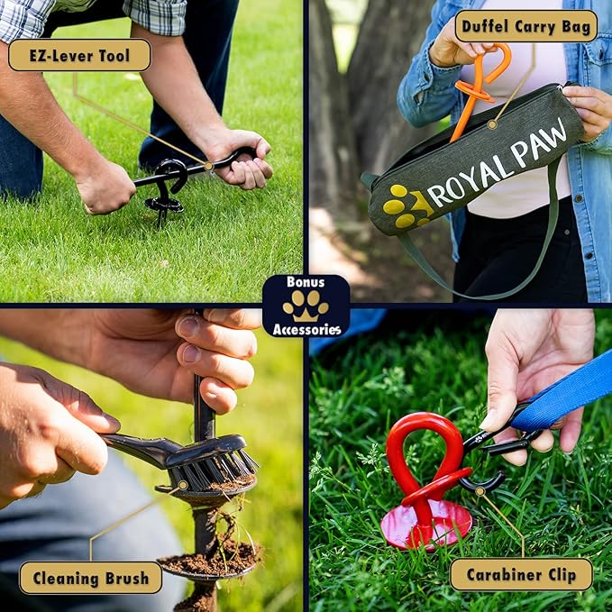 Dog Tie Out Stake - Heavy Duty Dog Stake for Large Dogs up to 210 lbs, Dog Stakes for Outside, Dog Anchor, and Dog Gadget | Use Any Dog Tie Out Cable or Dog Yard Leash (O2-Orange (2-Pack))