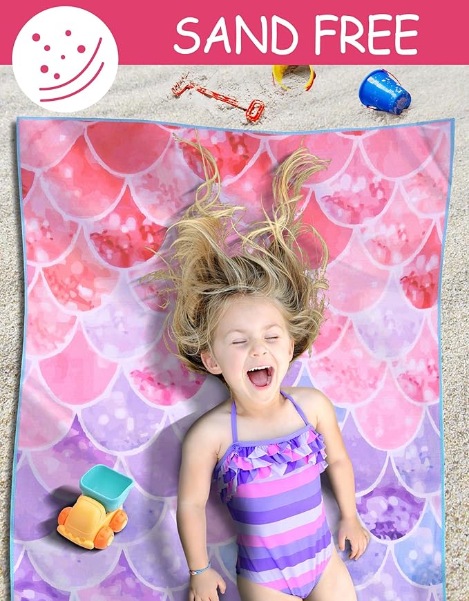 Microfiber Quick Dry Beach Towel for Kids– Lightweight Sand Free Large Towel Accessories Travel Must Have Swim Pool Yoga Camping Gear Summer Cruise Ship Compact Sandproof Gift Colorful Bubbles