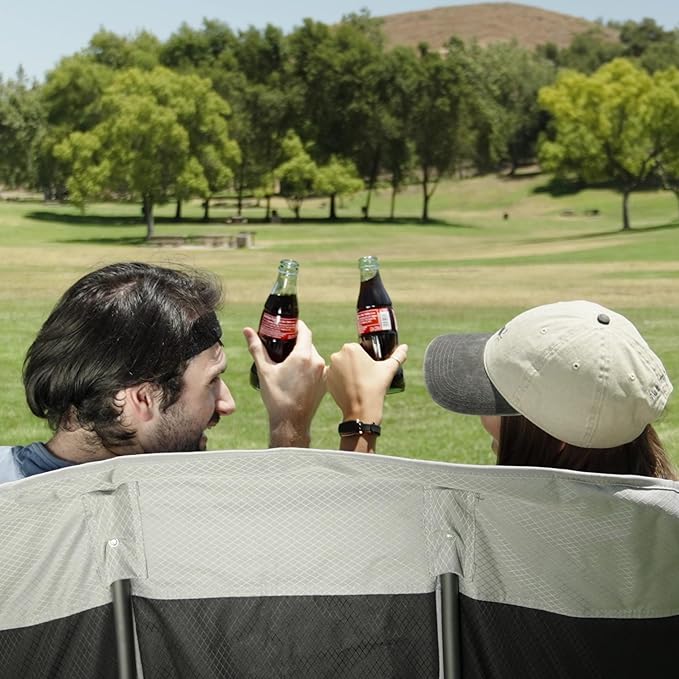 SUNNYFEEL Folding Double Camping Chair, Oversized Loveseat Chair, Heavy Duty Portable/Foldable Lawn Chair with Storage for Outside/Outdoor/Travel/Picnic, Fold Up Camp Chairs for Adults 2 People