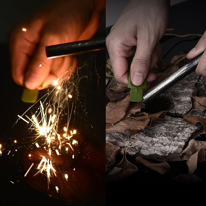 FOSTAR 2PCS Upgrade Ferro Rod Flint Fire Starter, 1/2 Inch X 5 Inch Thick Fire Steel Rod with a Scraper Drilled A Lanyard Hole Perfect for Camping, Hiking, Survival