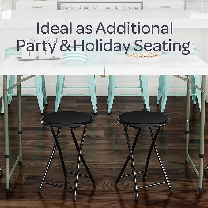 Lavish Home Folding Bar Stools - Set of 2 Heavy-Duty 18-Inch Stool - 225lb Capacity and Padded Seats for Dorm, Recreation or Game Room (Black)