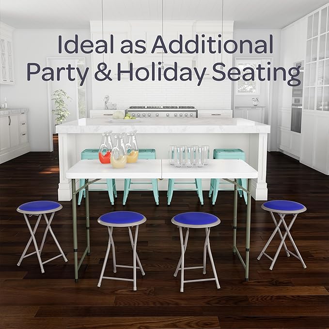 Folding Stool - Backless 18-Inch Stool with 225lb Capacity for Kitchen or Rec Room - Portable Indoor Counter Bar Stools by Lavish Home (Blue)