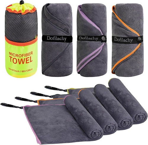 Dofilachy 4 Pack Camping Towel - Quick Dry Towel - Microfiber Travel Sports Towel - Super Absorbent Swim Towel (4, Yellow)