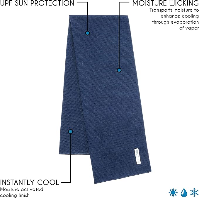 BUILTCOOL Adult Cooling Towel - Men & Women Chilly, Lightweight, Soft, Neck and Face Cooling Towel for Sport, Camping, Hunting, One Size, Navy, 3 Pack
