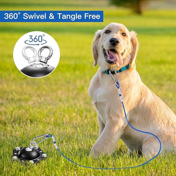 Dog Tie Out Stake, 360°Swivel Dog Run-No Cable, Heavy Dog Stake for Yard, Rust Proof Dog Runner Can Hold Up to 150 LBS Dogs for Park,Camping, Suitable for Any Dog Tie Out Cable(Black)