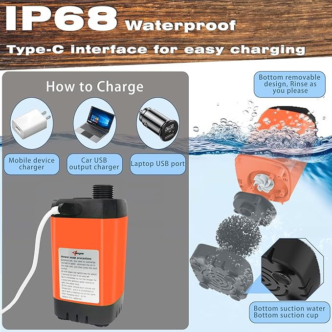 Portable Camping Shower Pump for Traveling: Water Pump with 6000mA Rechargeable Battery & Bucket for Family Camping Trip