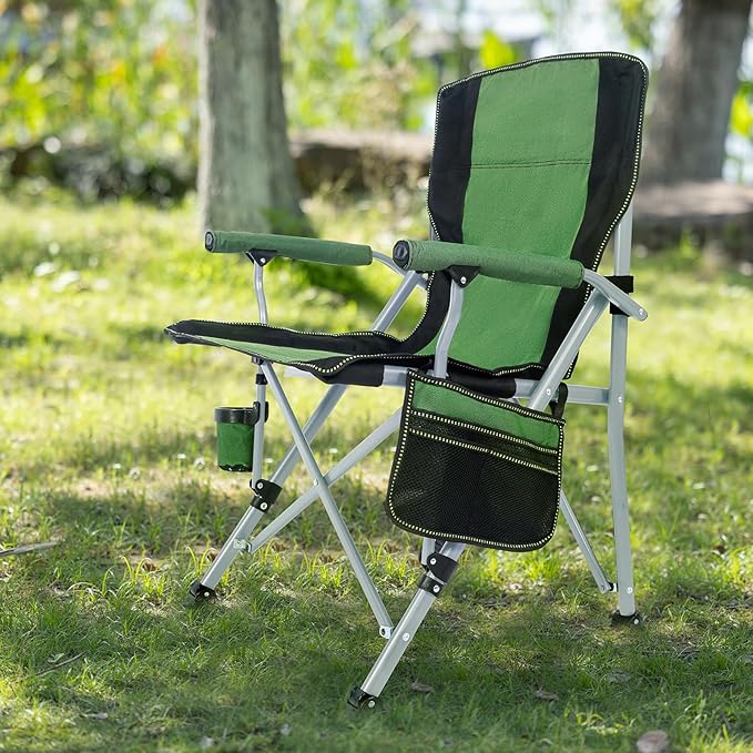 Camping Chair for Adults,Portable Folding Lawn Chair for Outside,Heavy Duty Camping Chair Support up to 330lbs,Collapsible Outdoor Beach Chair with Cup Holder(Green)