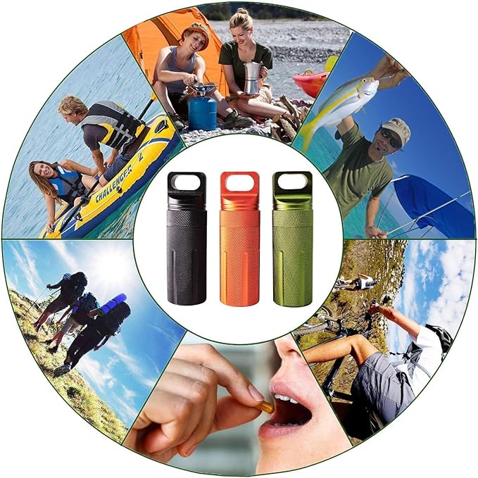 Ccanku C20 EDC Waterproof Case Military Level Survival Pill Match Case Box Container CNC Metal Seal Bottle Camping Essentials Tool, Survival Storage Container (Black Orange Green)