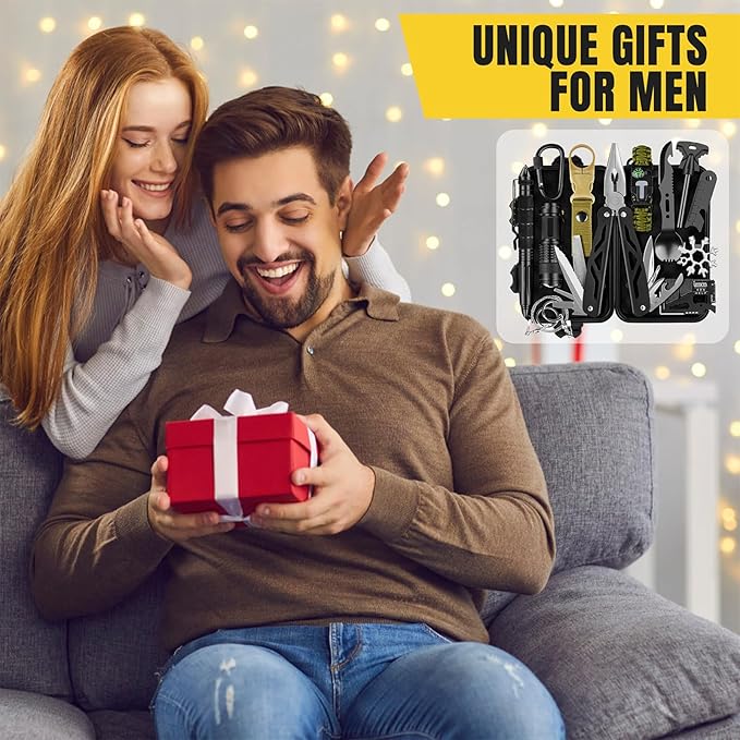 Gifts for Men Him Dad Husband, 28-In-1-Survival Kits, Men'S Gifts Survival Gear, Stocking Stuffers for Men Christmas Birthday Gifts, Unique Cool Gadgets Gifts for Camping, Hiking, Hunting