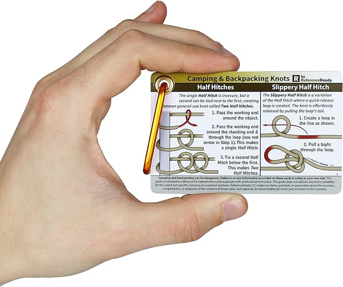 Outdoor Knots - Waterproof Knot Tying Cards with Mini Carabiner - Includes 22 Rope Knots for Camping, Backpacking, & Scouting Scenarios