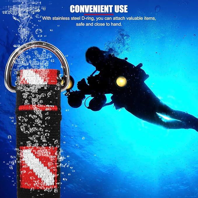 EVTSCAN Scuba Diving Adjustable Wrist Strap with D Ring, Sticky Back, for Cameras, Flashlights, Compass, Dive Slates, for Scuba Divers Snorkelers