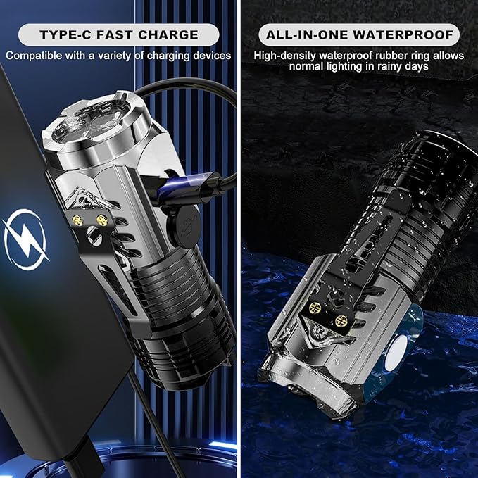 Mini Rechargeable Flashlight with Clip, Pocket LED Small Super Bright Flash Light with USB C Charging, EDC Magnetic Lightweight Tactical 5 Modes Lamp for Camping,Hiking,Emergency