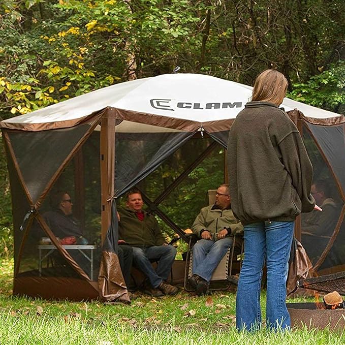 CLAM Pop Up Screen Tent, Outdoor Camping Gazebo Canopy, Escape, 11.5', Brown - Heavy-Duty Portable Screened Shelter with Netting for Beach, Patio, and Backyard