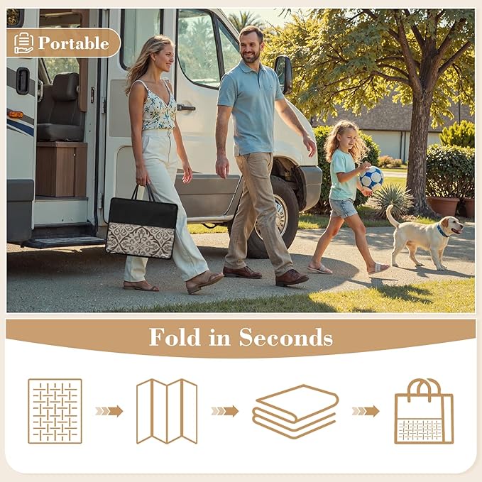 Lahome Outdoor Area Rugs 8x10 Patio Waterproof, Reversible Plastic Straw Rv Outdoor Rugs for Camping, Large Indoor Outdoor Carpet for Porch Deck Backyard Camper Picnic, Khaki 8'x10'