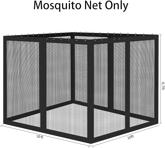 Gazebo Universal Replacement Mosquito Netting, 10' x 10' Outdoor Mesh Netting Screen 4-Panel Sidewall with Zipper for Patio, Canopy, Garden and Backyard, Black(Mosquito Net Only)