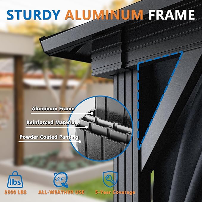 HOTEEL 10x15 Hardtop Gazebo on Clearance with Heavy Duty Galvanized Steel Double Metal roof,Aluminum Frame,Patio Gazebo with Curtains and Netting,Outdoor Permanent Gazebo Pavillon for Backyard,Black