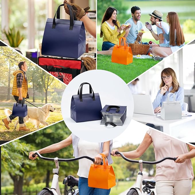 100 Pcs Insulated Take Away Bags, Disposable Lunch Bags For Food Takeaways, Coffee, Milk Tea, Seafood, Pizza, For Restaurants And Grocery Shops 9.5 x 6 x 10 In (Navy Blue)