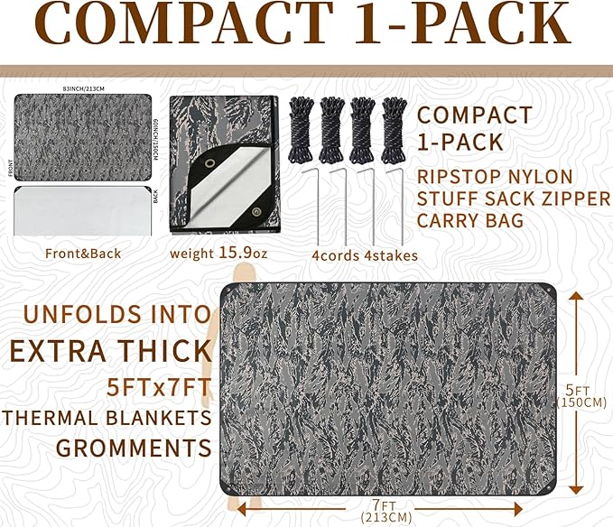 Heavy Duty Survival Blanket -Multifunctional Reflective Tarp Thermal Blanket - 60" x 83" Waterproof Sandproof for Camping Hiking Outdoors Multifunctional Emergency Blanket