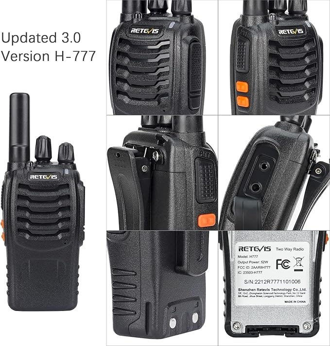 Retevis H-777 2 Way Radios,Walkie Talkies with Earpiece,Rechargeable Long Range Two Way Radio,Shock Resistant, Emergency Alarm,Short Antenna for Restruant School Construction Site (10 Pack)